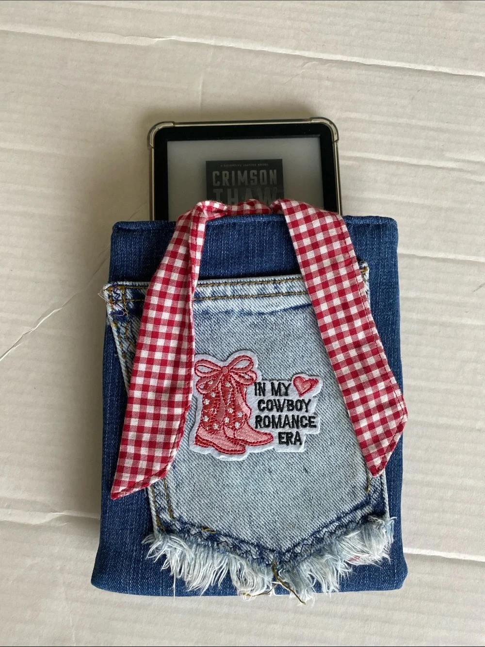 Paperwhite Kindle Cover Sleeve Upcycled Denim With Patch And Tie String